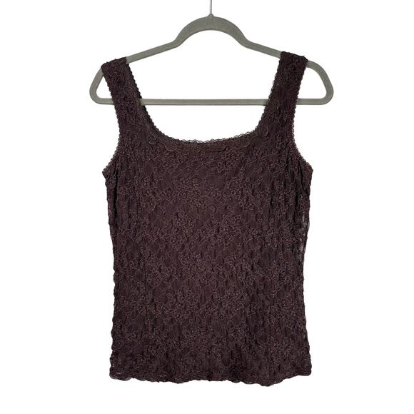 Coldwater Creek Lace Overlay Tank Size S (6-8) Brown Forest Fairy Dark Romantic - Picture 1 of 9